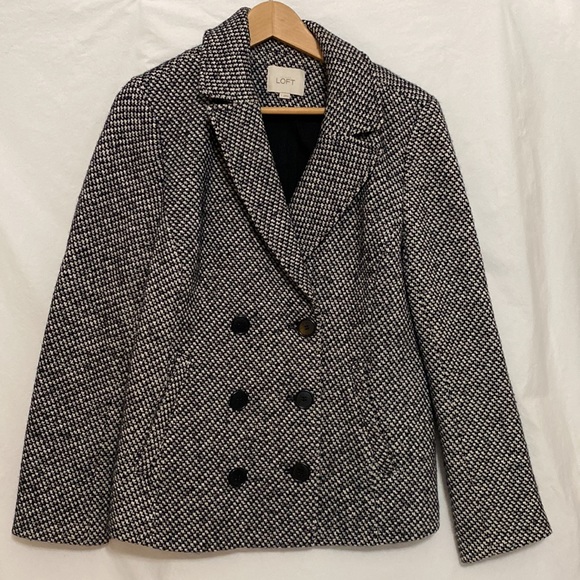 Ann Taylor LOFT Tweed Wool Blend Pea Coat Blazer Jacket - Picture 1 of 6